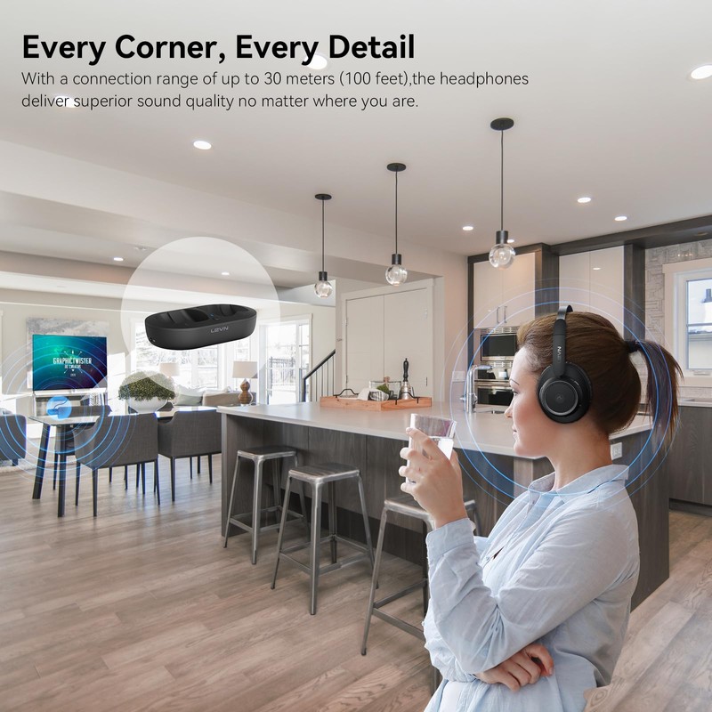 LEVN Wireless Headphones for TV Watching, TV Headphones Wireless for