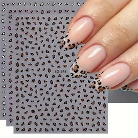 Leopard Print Nail Art Stickers Leopard Nail Stickers Self-Adhesive Cute Pink Brown White Design Fall Nails Decals Acrylic Nail Art Supplies Autumn Sticker for Women Nail Decorations Charms 6PCS