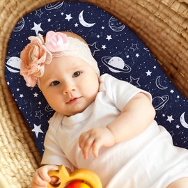 Unnivoll Baby Bassinet Sheets Girl Boy, Fitted Bassinet Sheet Set 3 Pack Bassinet Mattress Sheets Universal Fit for Rectangle, Round, Oval, Hourglass Mattress, Soft Breathable Blue Gray Planet