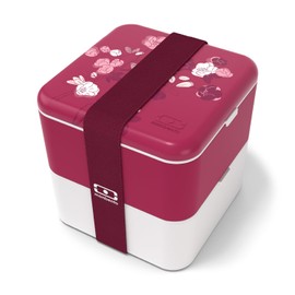 MONBENTO - Bento Box Adult MB Square Graphic Magnolia Made in France - Lunch Box with 2 Compartments Airtight - Lunch Box Perfect for Office/Meal Prep/Picnic - BPA Free - Food Safe