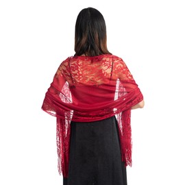 NiceYnn Women Floral Lace Scarves 179cm Soft Mesh Fringe Wrap for Wedding Cape Evening Party Large Size Lightweight Warm Scarves Dark Red One Size, darkred