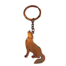 Coyote/Wolf Southwestern Souvenir Keychain (Bronze) - American Southwest Souvenir Gift - Metal Key Chain with Turquoise Accents