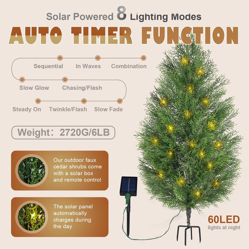 Artificial Cypress Topiary Tree Outdoor Solar Powered Pre-Lit Fake Topiary