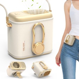 Yincook Portable Handheld Desktop Fan, Mini Waist Clip Fan, Wearable Neck Fan, Rechargeable 3 Speeds Outdoors Travel Office(Beige)