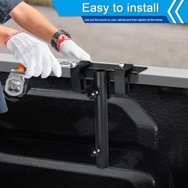 GADFISH No Drilling Side Flag Pole Mount Kit for Truck Bed,Universal Black Flagpole Holder Fit Up to 1.5" Pole