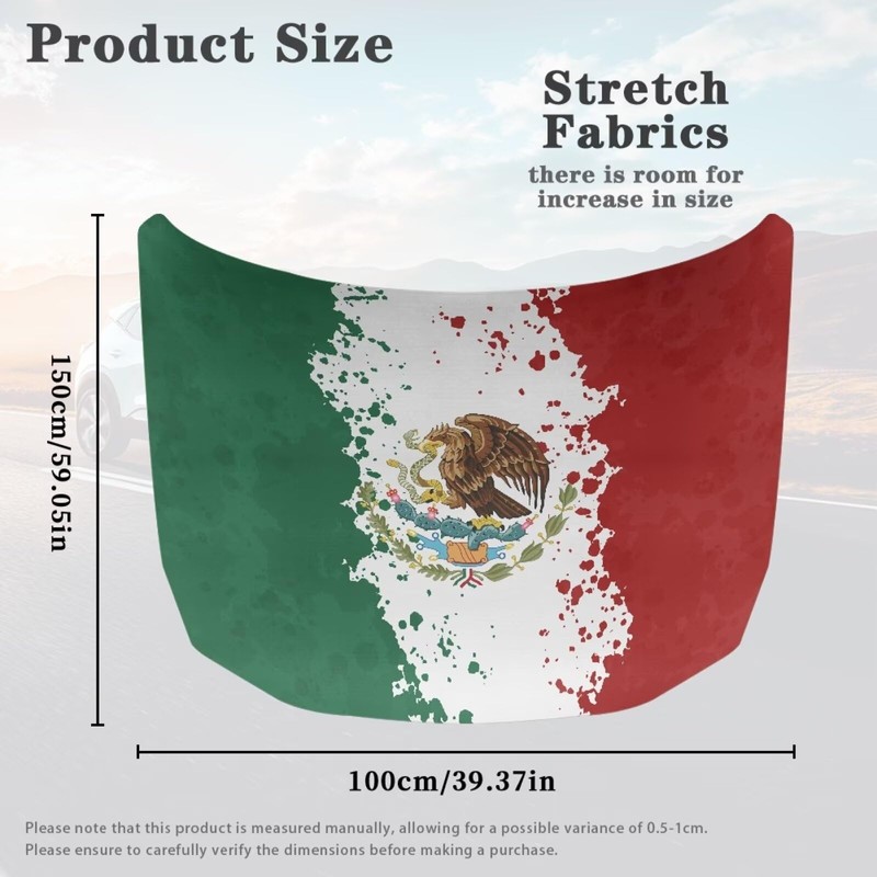 Mumeson Mexican Flag Car Hood Cover Stretch Polyester Protector Elastic