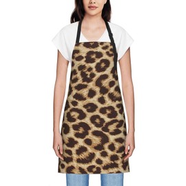 TUFOSERY Leopard Print Apron Bib with Adjustable Neck Waterproof Kitchen Cooking Gardening Chef Aprons for Women Men 28.3x 25.6 inch