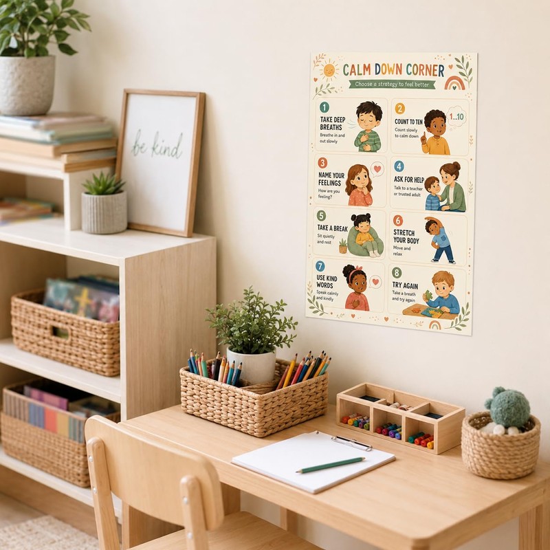 VMXWLL Calm Down Corner Classroom Poster, 12 x 18 Inch