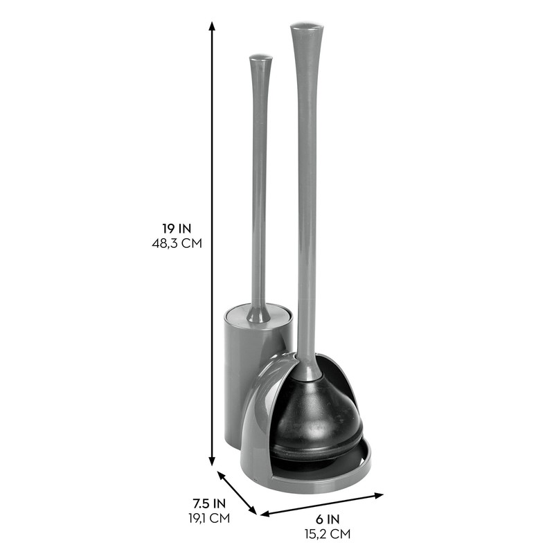 iDesign Compact Toilet Brush and Plunger Set for Bathroom Cleaning