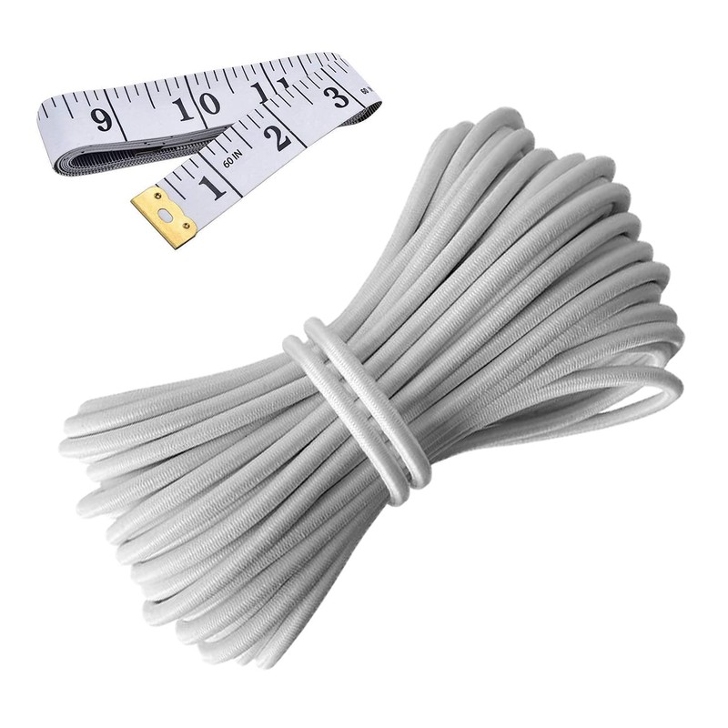 HEMYLU Elastic Cord 1/8 Inch (3MM) x 17FT, White Elastic