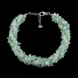 CRYSTALIS Natural Aquamarine Beads Braided Rope Bracelet, Chips Nuggets Beaded Gemstones, Chakra Healing Stones, Gift Giving Womens Jewelry, 925 Sterling Silver Bracelet 8 inch