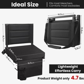 GravGrow Stadium Seats with Back Support, Portable Bleacher Chairs with Back and Cushion, Thick Padded Bleacher Seat, Lightweight Folding Stadium Chair for Sports Events