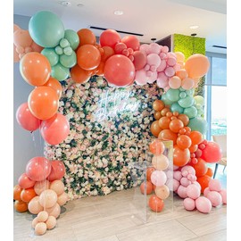 Pinbra Pastel Balloons Garland Kit Coral Balloons Teal Blue Balloons Champagne and Baby Pink Matte Balloons Gold Metallic Balloons for Baby Shower Rainbow Birthday Weeding Anniversary Decorations