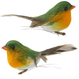 Casoter Handmade Simulated Robin Bird for Home Furnishings, Small Bird Ornaments Decoration Indoor Outdoor Garden, 2 Pack