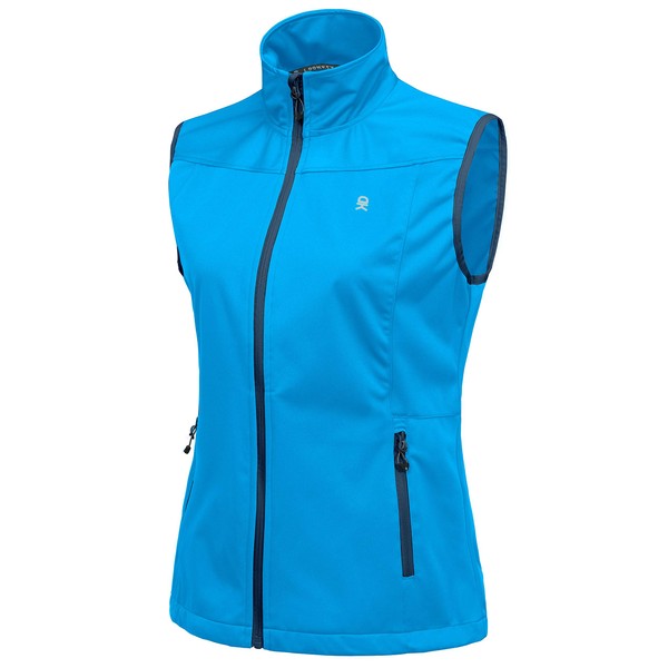 Little Donkey Andy Women's Lightweight Softshell Vest, Windproof Sleeveless Jacket for Running Hiking Travel, Bright Blue XL
