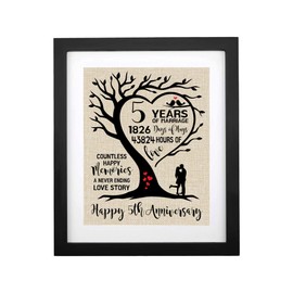 Wedding Anniversary Burlap Print, 5 Year of Marriage Gift Idea for Wife, husband, Unique Anniversary Decoration, 5th Anniversary Memorable Gift (BLACK-5Y)