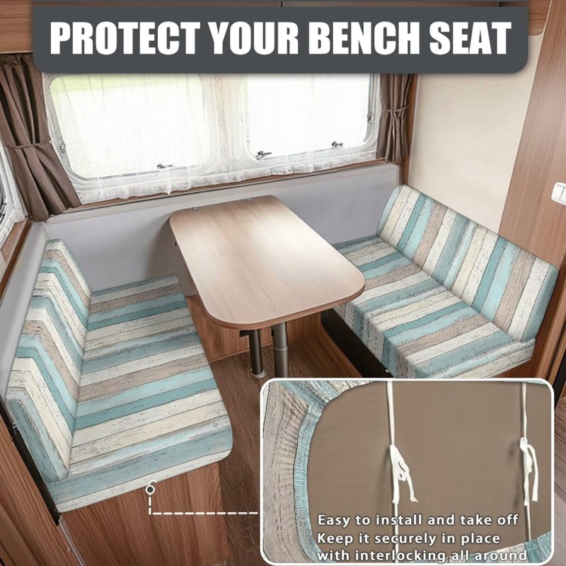 Tomeusey RV Dinette Cushion Covers with Light Green Stripes -