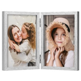 ORIVAN 4x6 Double Picture Frames Hinged Folding Photo Frames Vertical Stand Frames (Silver)