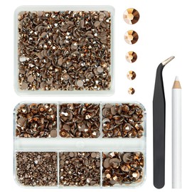 qiipii 2 Boxes 3060PCS Brown Resin Rhinestones for Crafting Coffee Flatback Jelly Resin Rhinestone 2mm-6mm Non-Hotfix Copper Gems Stones Diamonds Crystals for Nails Tumblers Mugs Bottles DIY Crafts