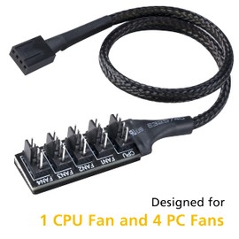 Akasa FLEXA FP5H, PWM Fan Hub, 5-Way Fan PWM Distributor Hub Cable, Black Cable Sleeve, 4-pin, 30 cm, Pack of 2, AK-CBFA08-KT02