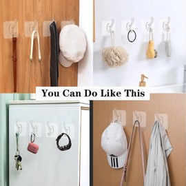 Vanloory Self Adhesive Hook, Sticky Wall Hook for Hanging Heavy Duty Hold 44lbs, 20 Pack Adhesive Towel Hook Waterproof/Oilproof Transparent Seamless Coat Key Hook for Bathroom Kitchen Office Outdoor.