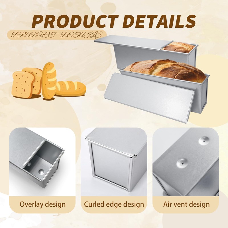LECEHIVO 4 Pcs 2 lb Pullman Loaf Pan with Dough