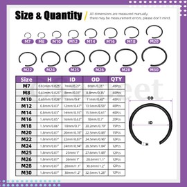 Swpeet 322 Pieces 14 Sizes 7 mm - 30 mm Carbon Spring Steel Manganese Steel Round Wire C-Clips Internal Snap Ring Kit, M7 M8 M10 M12 M16 M18 M22 M24 M25 M26 M28 M30 Round Wire Snap Rings for Hole