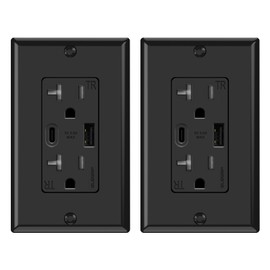 ELEGRP USB Wall Outlets, 20 Amp USB C Wall Outlets Receptacles, Outlets with USB A and USB C Ports, Tamper Resistant Receptacle, Wall Plate Included, UL Listed, 2 Pack, Black