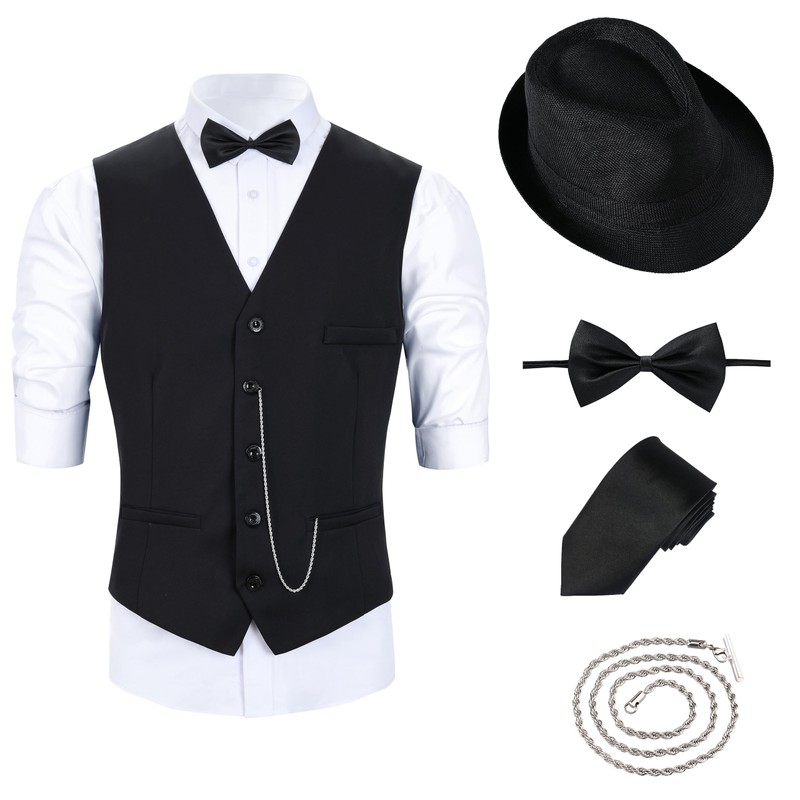 Pixiemain 1920s Mens Costume Roaring 20s Costumes Outfit with Gangster