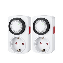 Mechanical Timer Socket, HBN Set of 2 Daily Timer Analogue Timer Socket for Indoor Use 24-Hour Program, 30 Min. Interval Timer, 16 A/3600 W