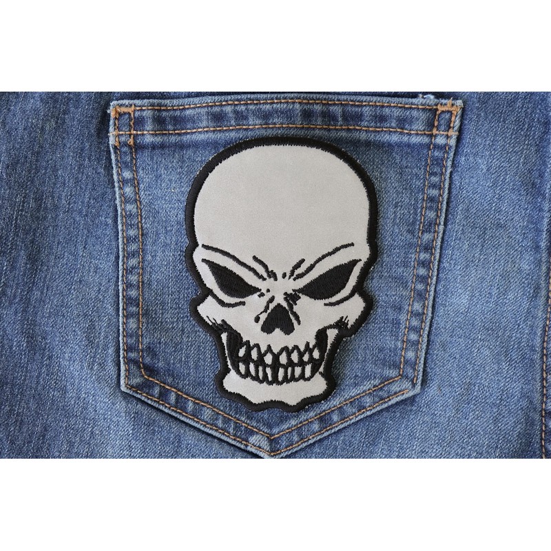 Reflective Skull Patch, Biker Skull Patches
