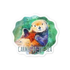Die Cut Sticker Carmel-by-The-Sea, California, Sea Otter, Watercolor, Contour Vinyl Sticker 1 to 3 inches (Waterproof Decal for Cars, Water Bottles, Laptops, Coolers), Small