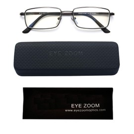 EYE ZOOM Reading Glasses Blue Light Blocking 2 Pack Rectangular Metal Anti Blue Ray and UV Readers, Black, Gunmetal,+3.00