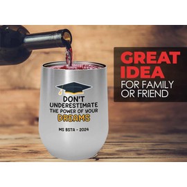 Graduation Silver Edition Wine Tumbler 12oz - Don't Underestimate AT - Occupation Degree College Alumnous Bachelor of Science in Marketing
