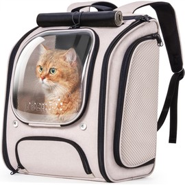 Pecute Cat Backpack Carrier, Large Space Cat Bubble Backpack, Breathable Cat Carrier, Shaded Dog Backpack Carrier, Ergonomic 3D Design for Travel, Hiking, Suitable for Shopping, and Vet, Khaki