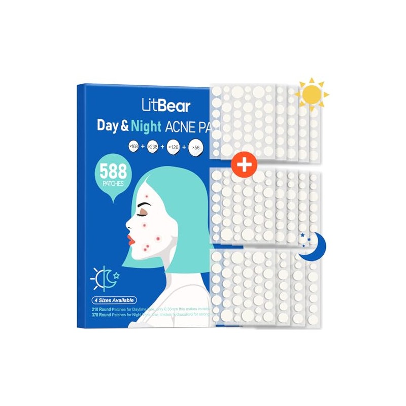LitBear Acne Pimple Patches - Day and Night for Effective