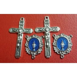10  silver PLATED Catholic CROUSS Crucifix & blue enamel ROSARY centerpiece
