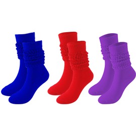 MAGIDOVE 3 Pairs Slouch Socks for Women Assorted Colors 80s Accessories Set (US, Alpha, One Size, Regular, Regular, RED, BLUE, PURPLE)