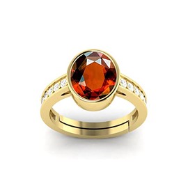 LMDPRAJAPATIS 3.25 Carat 6X8 MM Oval Gomed Hessonite Birthstone 22 k Gold Plated Jewellery Ring (Gemstone Tested By Lab Certificate), gemstone, Hessonite
