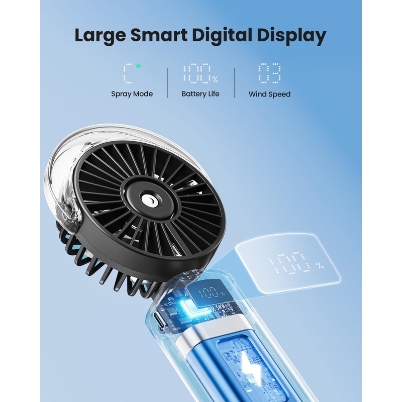 Gaiatop Portable Misting Fan, 180° Foldable Handheld, 3 Speeds USB