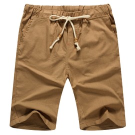 Sailwind Men’s Linen Shorts Casual Drawstring Summer Beach Shorts US Medium Dark Khaki