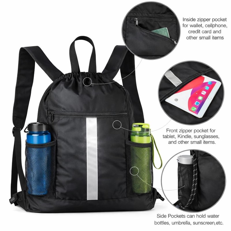 PPZ Drawstring Sports Backpack with Side Mesh Pockets, Lightweight Gym