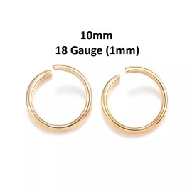 Unbranded 20pc 304 Stainless Steel Open Jump Rings 10mm - 18 Gauge (1mm) - 18K Gold Plated