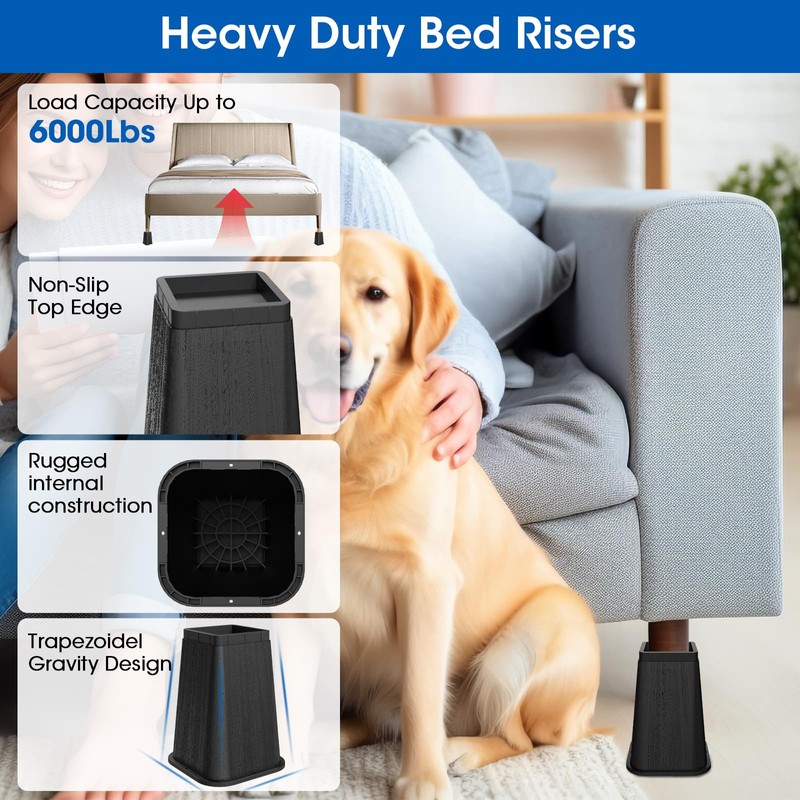 MYMULIKE Bed Risers 8 Inch Heavy Duty, Furniture Risers Lifts