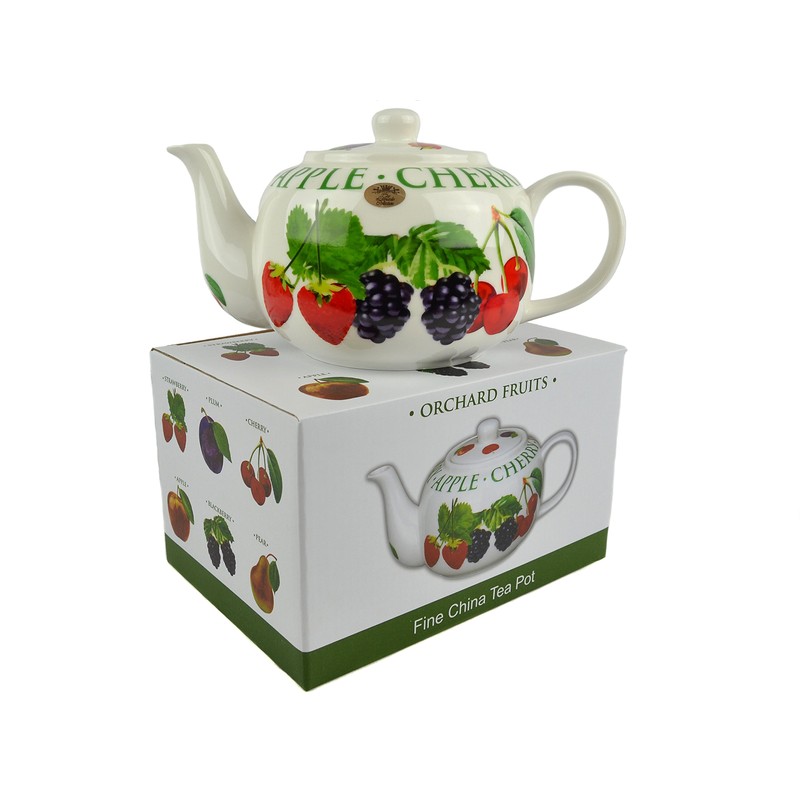 Lesser and Pavey 23cm Orchard Fruits Fine China Teapot, White