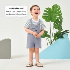 Volunboy 2-Piece Baby Clothing Set, Summer Clothing Outfit, Short Dungarees/Overalls & Striped T-Shirt for Baby/Toddler, blue, Ages 2 - 3