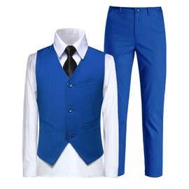 Conjunto de 4 piezas de esmoquin para niños, traje de esmoquin para boda, chaleco y pantalones, Juego de chaleco azul real, 4 Años
