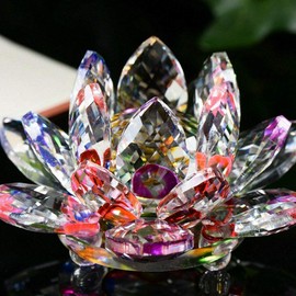 Zoogamo 4" Rainbow Crystal Lotus Flower – Glass Home Decor for Feng Shui with Clear Reflection & Gift Box