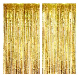 [Set of 2] Tassel Curtain, Sparkling Party Goods, 39.4 x 78.7 inches (100 x 200 cm), Birthday Decoration, Wedding, Stage, Space Decoration, Photo Booth (Gold)