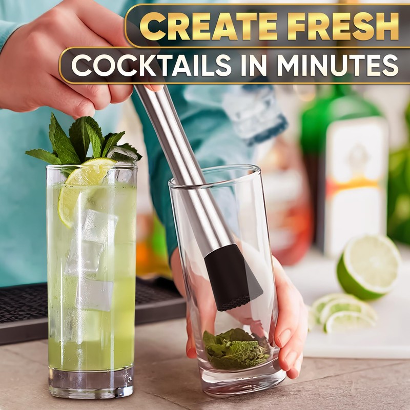 8 Inches Drink Muddler for Cocktails – Stainless Steel Muddler